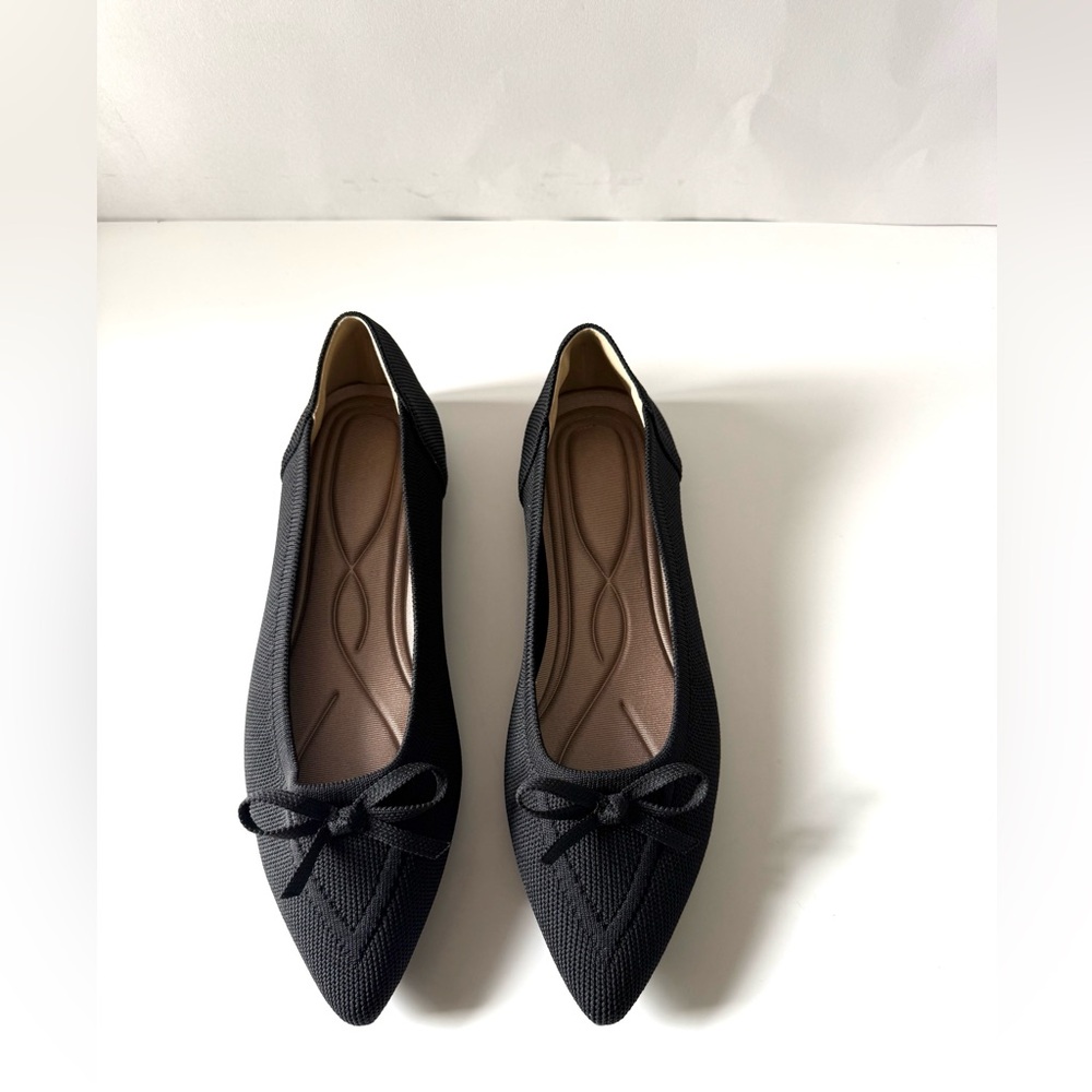 TINGRISE Women's Flats Pointed Toe Knit Ballet Shoes Black Size 9 New in Box